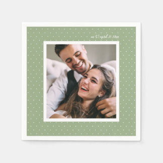 Sage Modern Script and Chic Dots Wedding Photo Paper Napkins
