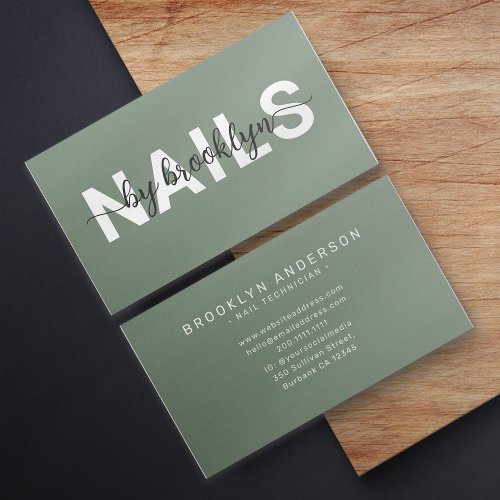 Sage Modern Typography Nail Artist  Business Card
