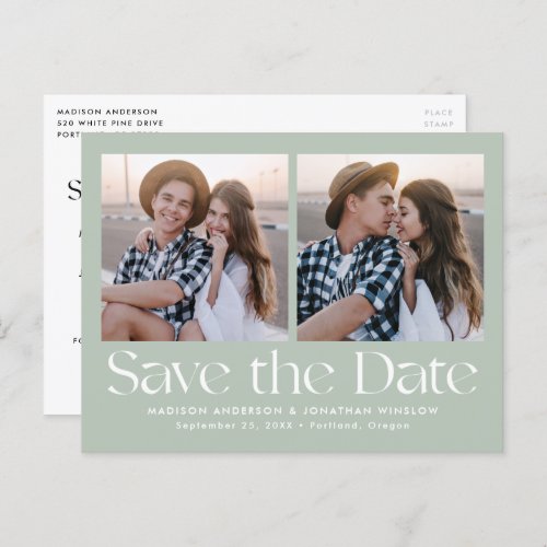 Sage Modern Vintage Lettering Photo Save the Date Announcement Postcard