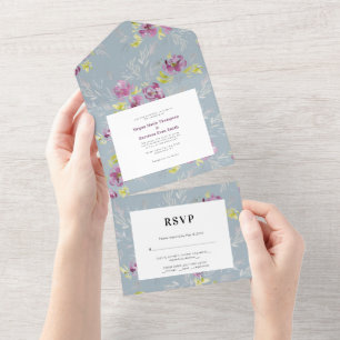 Sage Modern Watercolor Flower Wedding Invitation