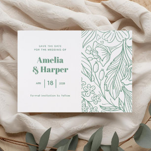 Sage Modern Wedding Save the Date Letterpress Photo Cards
