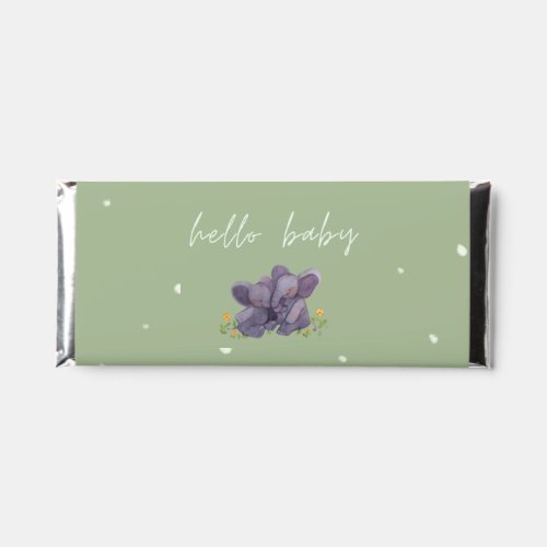 Sage Mom and Baby Elephant Baby Shower Hershey Bar Favors