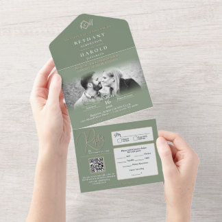 Sage Monogram All in One Wedding Invite