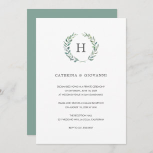 Sage Monogram Greenery Rustic Wedding Reception Invitation