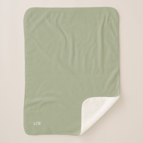 Sage Monogram Initial Soft Warm Cosy Sherpa Blanket