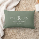Sage Monogram Lumbar Pillow<br><div class="desc">Bring warmth and elegance to your home with this customizable sage green lumbar pillow. Easily personalize with your monogram, family name, and est. date, making it a meaningful accent for your living room, bedroom, or entryway. The soft sage green backdrop offers a soothing, contemporary feel that complements a variety of...</div>