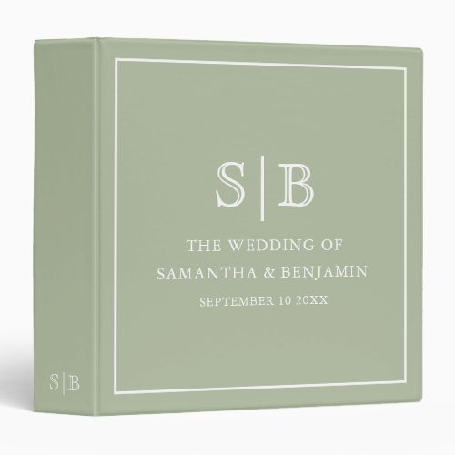 Sage Monogram Wedding Planner Photo Album 3 Ring Binder