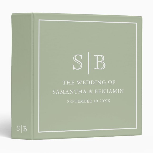 Sage Monogram Wedding Planner Photo Album 3 Ring Binder (Front/Spine)