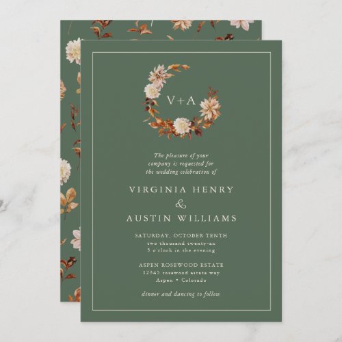 Sage Monogrammed Wedding Invitation