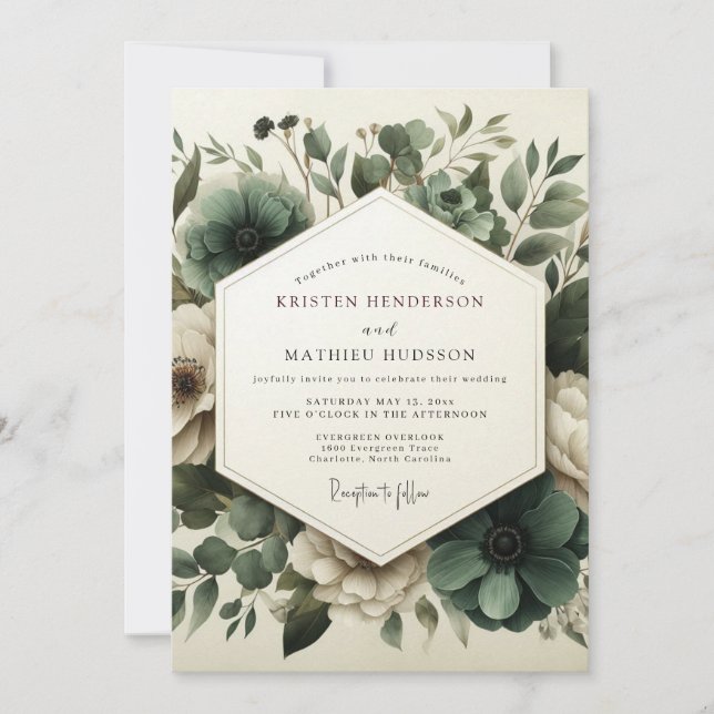 Sage Moody Anemone Wedding Invitation (Front)