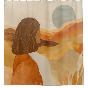Sage Moon Boho Desert Hills Terracotta Landscape Shower Curtain