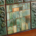 Sage Mosaic Artistry Ceramic Tile<br><div class="desc">This exquisite ceramic tile array presents a stunning collage of glazed squares, each telling a story in shades of sage, seafoam, and eucalyptus green. Accents of amber gold and specks of sand beige offer a warm contrast, while the crackled texture provides a rustic, time-worn appeal. The rich cinnamon and espresso...</div>