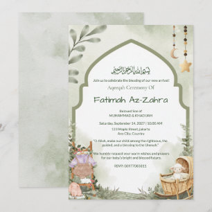 Sage mosque arch Islamic Aqiqah & Baby Shower Girl Invitation