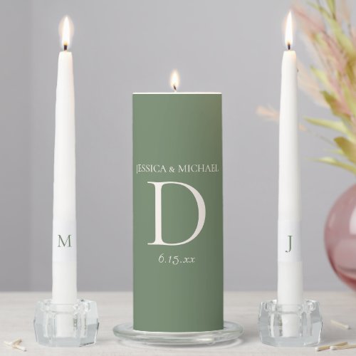 Sage Moss Green Cream Monogram Wedding Unity Candle Set