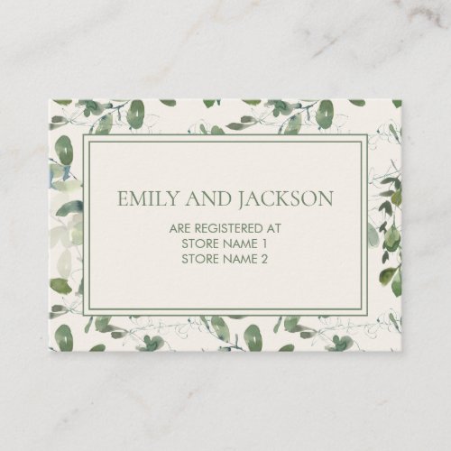 Sage Moss Green Leaves Cream Wedding Registry Enclosure Card
