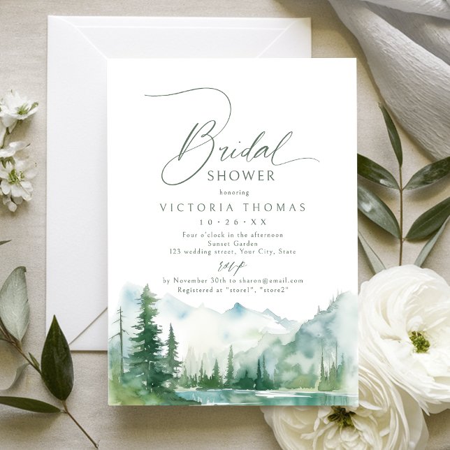 Sage Mountain Forest Rustic Bridal Shower Invitation (Sage Mountain Forest Rustic Bridal Shower Invitation)
