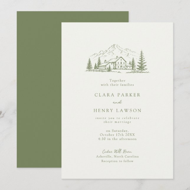 Sage Mountain Rustic Wedding Invitation (Front/Back)