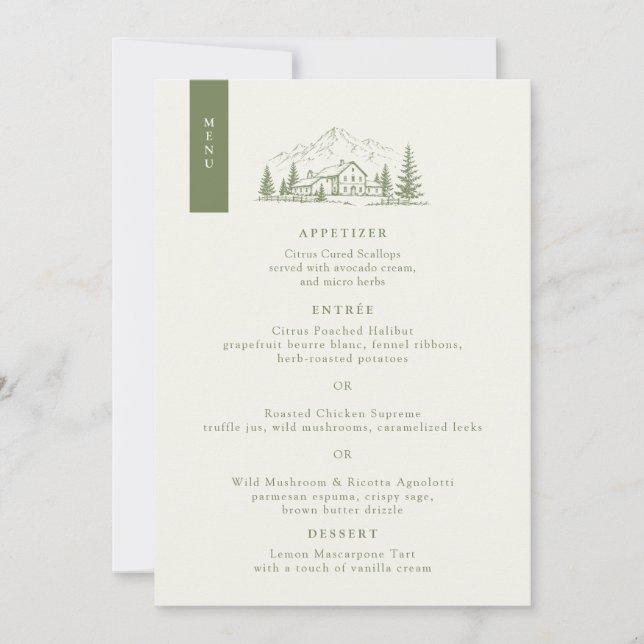 Sage Mountain Wedding Menu Card (Front)