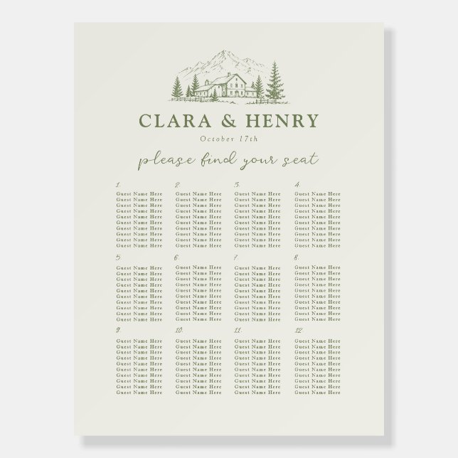 Sage Mountain Wedding Seating Chart Sign (Front)