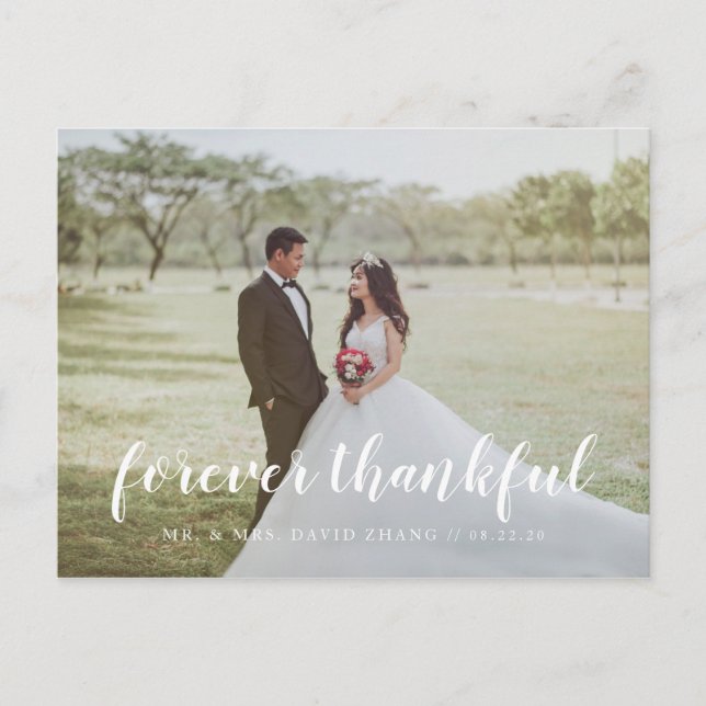 Sage Multi Photo Hand Lettering Thank You Wedding Postcard (Front)