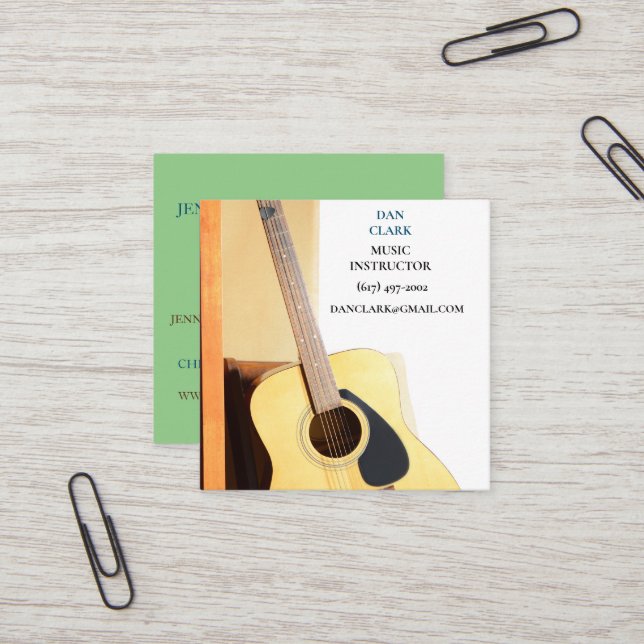Sage Music Teacher/Musician /Educator Guitar  Square Business Card (Front/Back In Situ)