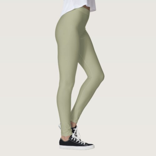 Sage Natural Green Solid Color  Leggings