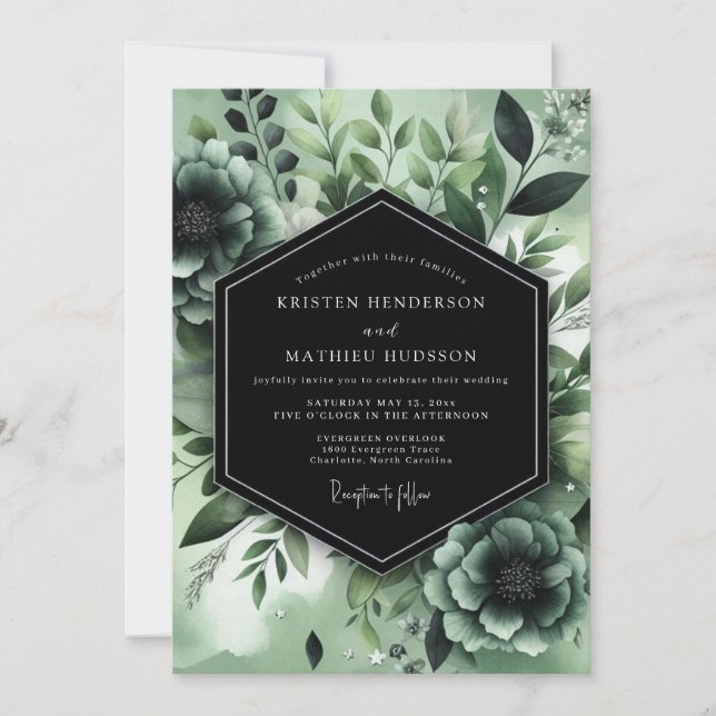 Sage Noir Botanical Wedding Invitation (Front)
