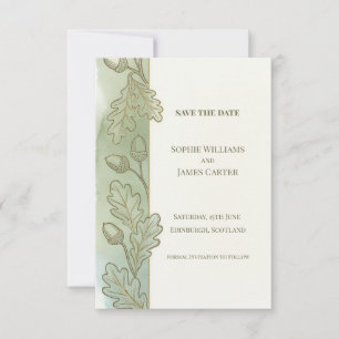 Sage Oak Leaf Save The Date Card