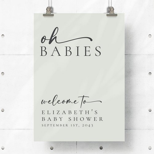 Sage Oh Babies Minimalist Baby Shower Welcome Sign
