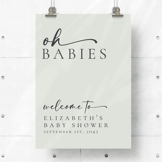 Sage Oh Babies Minimalist Baby Shower Welcome Sign (Creator Uploaded)