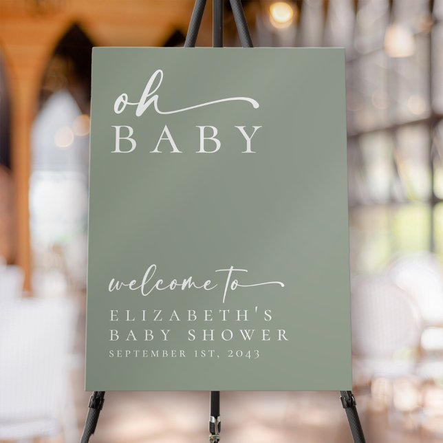 Sage Oh Baby Minimalist Baby Shower Welcome Sign (Creator Uploaded)