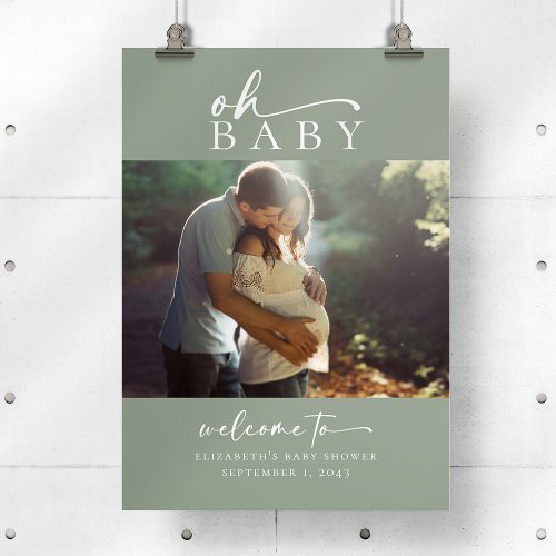 Sage Oh Baby Photo Baby Shower Welcome Sign