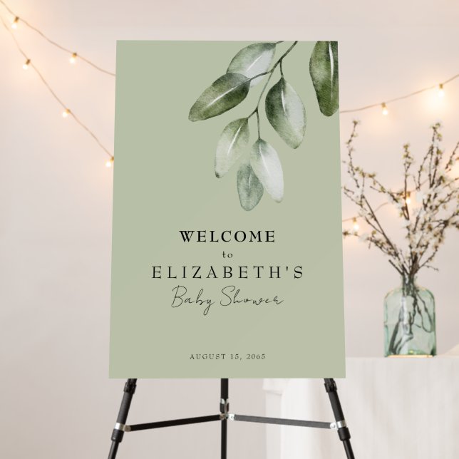 Sage Oh Boy Foliage Baby Shower Welcome Sign (In Situ (Stand))