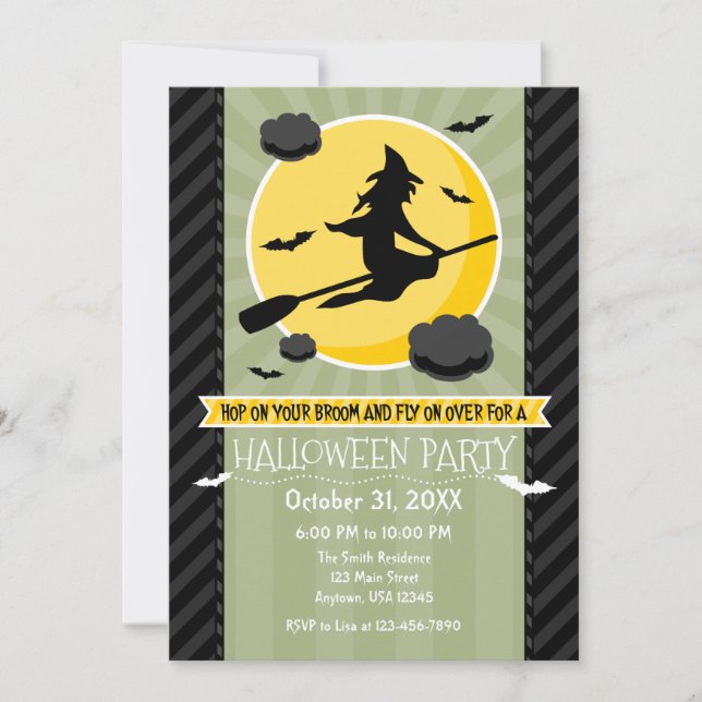 Sage Olive Black Gray Witch Halloween Invitation (Front)