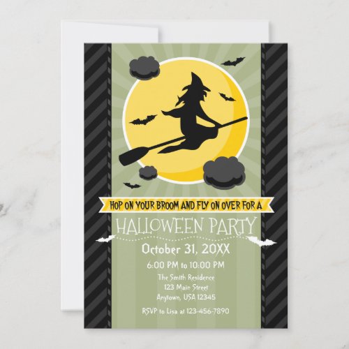 Sage Olive Black Gray Witch Halloween Invitation