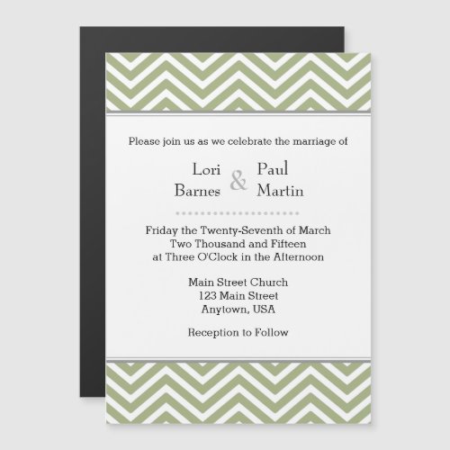 Sage Olive Chevron Magnetic Wedding Invitation