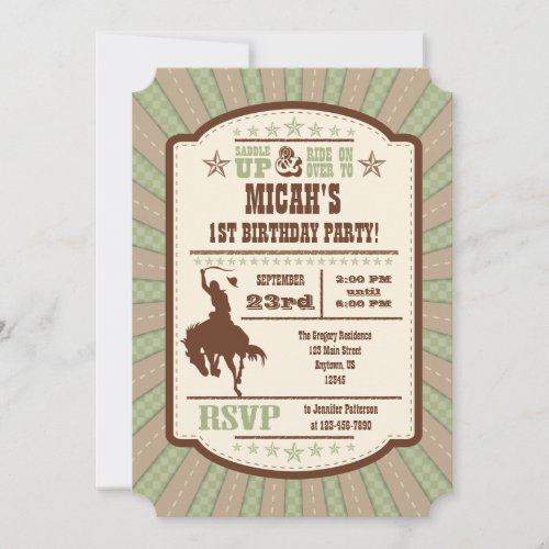 Sage Olive Cowboy Rodeo Birthday Party Invitation