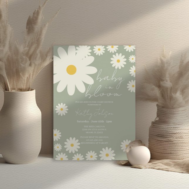Sage Olive Daisy Floral Baby in Bloom Shower  Invitation (Creator Uploaded)