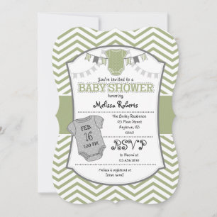 Sage Olive Gray Chevron Baby Shower Invitation