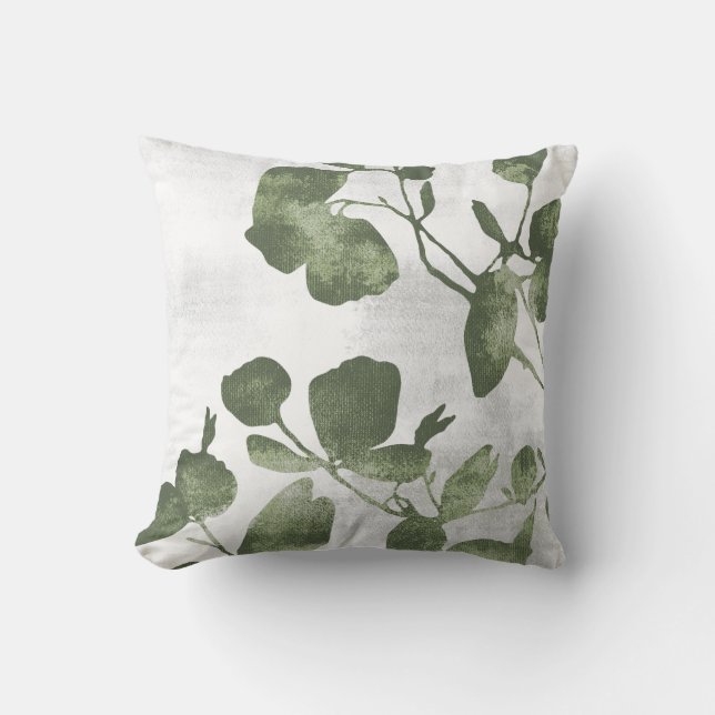 Sage Olive Green Botanical Tree Leaves Throw Pillow (Front)
