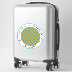 Sage & Olive Green Checkerboard Monogram Luggage Sticker