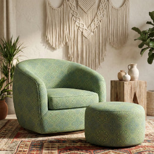 Sage Olive Green Geometric Moroccan Quatrefoil Fabric