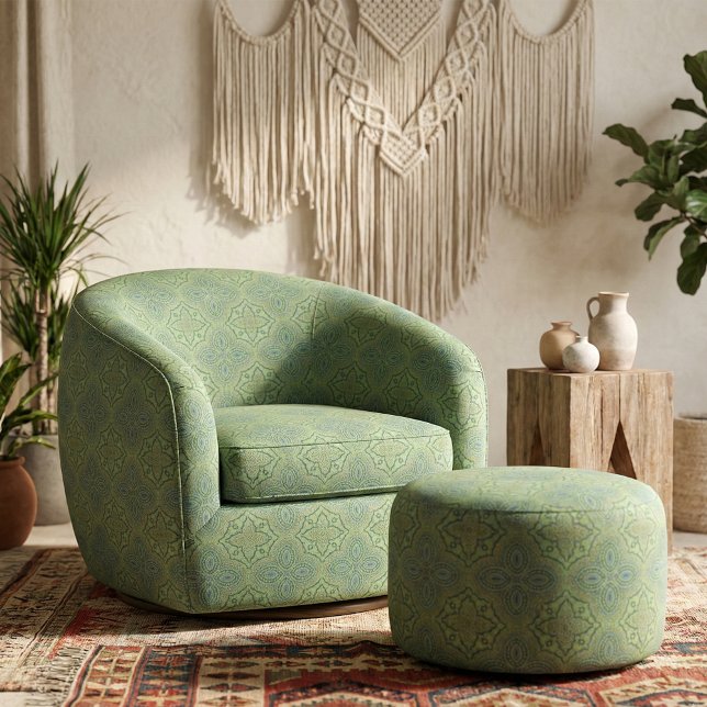 Sage Olive Green Geometric Moroccan Quatrefoil Fabric (Creator Uploaded)