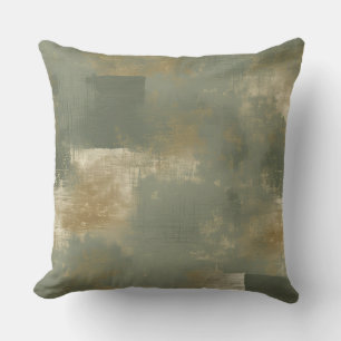 Sage Olive Green Gold Abstract Throw Pillow