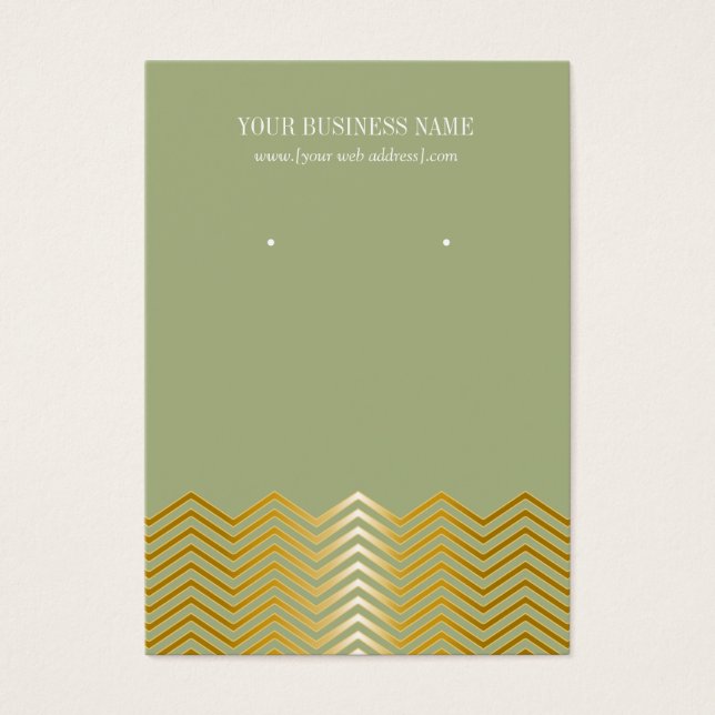 Sage Olive Green Gold Chevron Custom Earring Card (Front)
