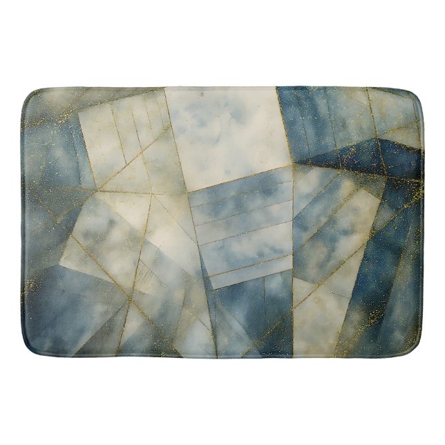 Sage Olive Green Gold Geometric Abstract Natural Bath Mat (Front)