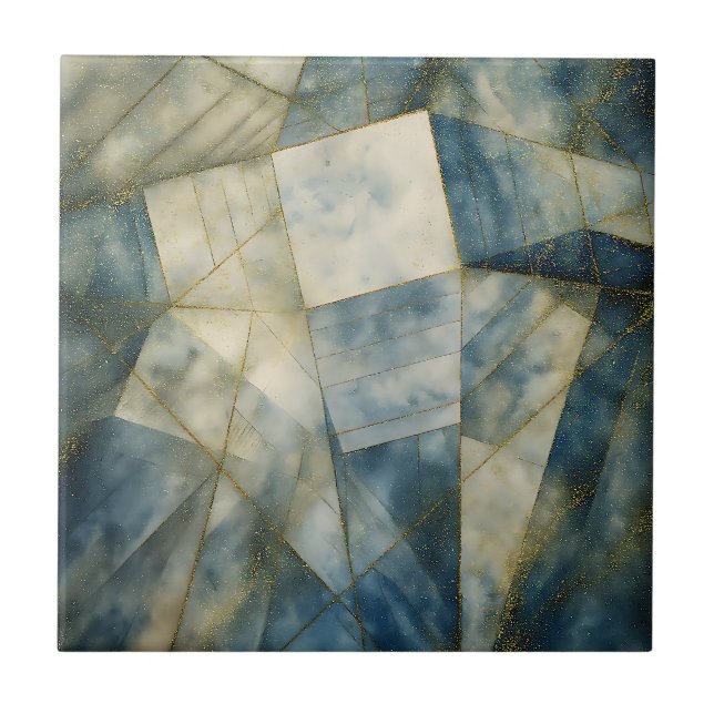 Sage Olive Green Gold Geometric Abstract Natural Ceramic Tile (Front)