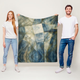 Sage Olive Green Gold Geometric Abstract Natural Fleece Blanket