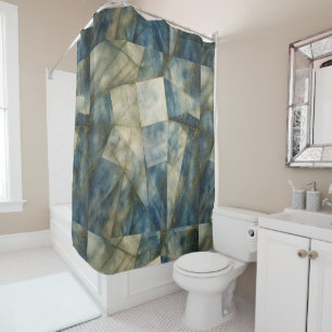 Sage Olive Green Gold Geometric Abstract Natural Shower Curtain