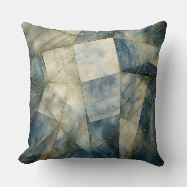 Sage Olive Green Gold Geometric Abstract Natural Throw Pillow (Front)